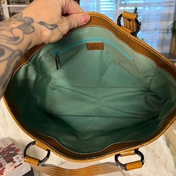 Gucci GG Blue Canvas Tote with Brown Leather Trim with COA - Picture 7 of 15